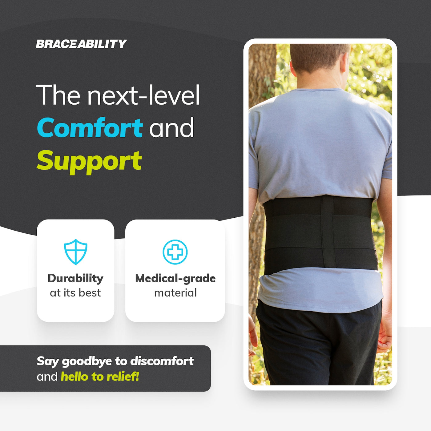 Built in pocket on the lumbar back brace holds a foam pressure pad or cold and hot gel pack to prevent chronic back pain