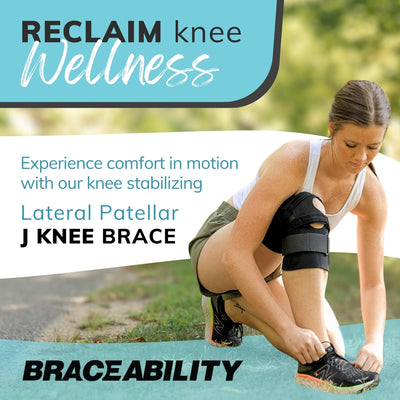 The BraceAbility lateral patellar J knee braces provides support and comfort while exercising to prevent reinjury