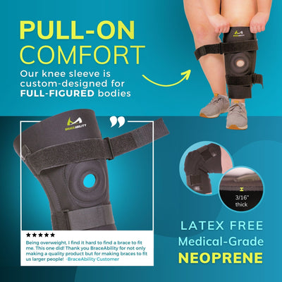 Pull-on knee sleeve for full-figured, plus size people with medical-grade neoprene