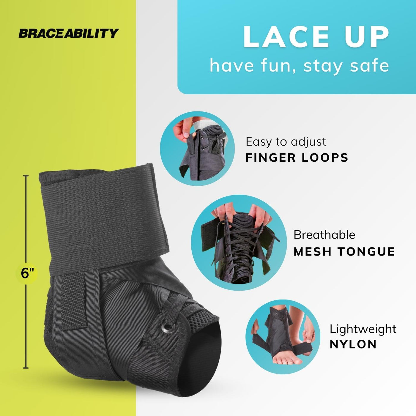 Our lace up ankle brace for kids has shoe strings to give you the most stable fit