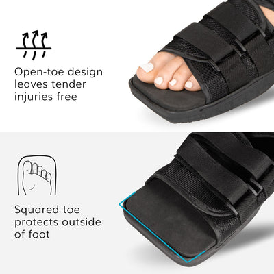 Wide, square-toe design acts as a buffer for foot and toe protection