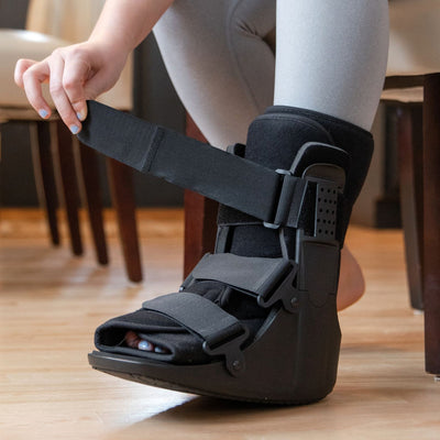 Stress fracture walking boot has a lightweight, low-profile design