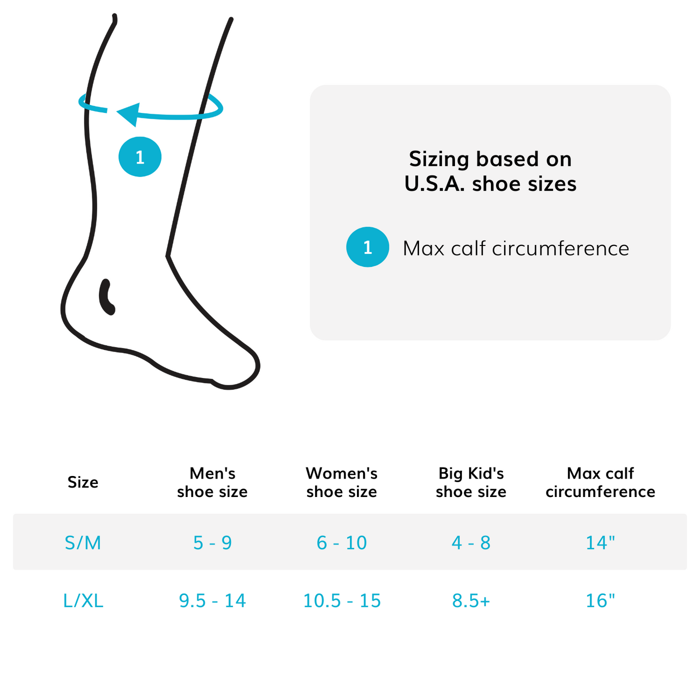 the sizing chart for the plantar fasciitis pain relief brace comes in size S-M and L-XL