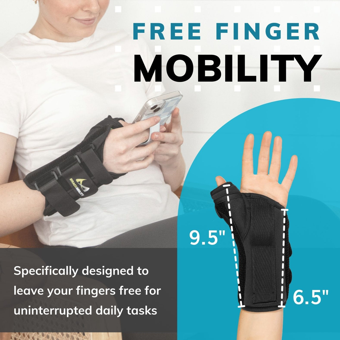 Our De Quervains tenosynovitis wrist brace leaves your fingers free for total mobility for uninterrupted daily tasks