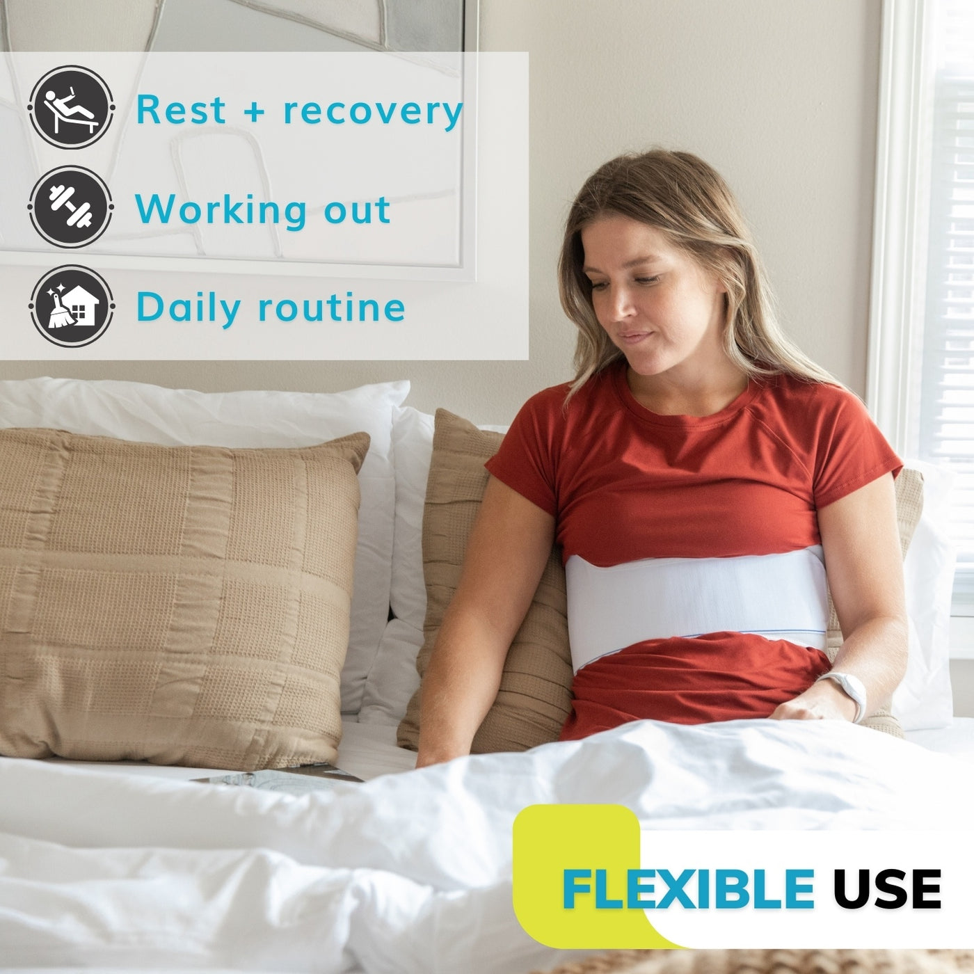 The womens support belt for rib cage injuries can be worn while sleeping, working out, and for daily use