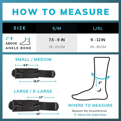 for the proper sizing on the dorsiflexion assist afo for foot drop measure the circumference around around your leg 2 inches above the joint
