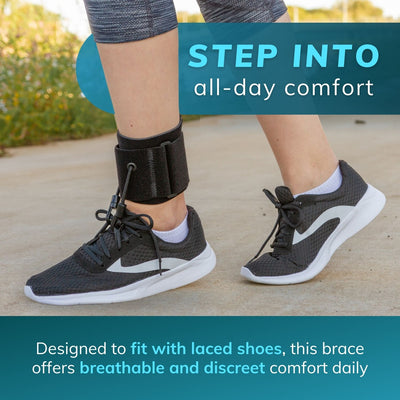 Using our foot drop treatment brace with any laced shoes for breathable comfort