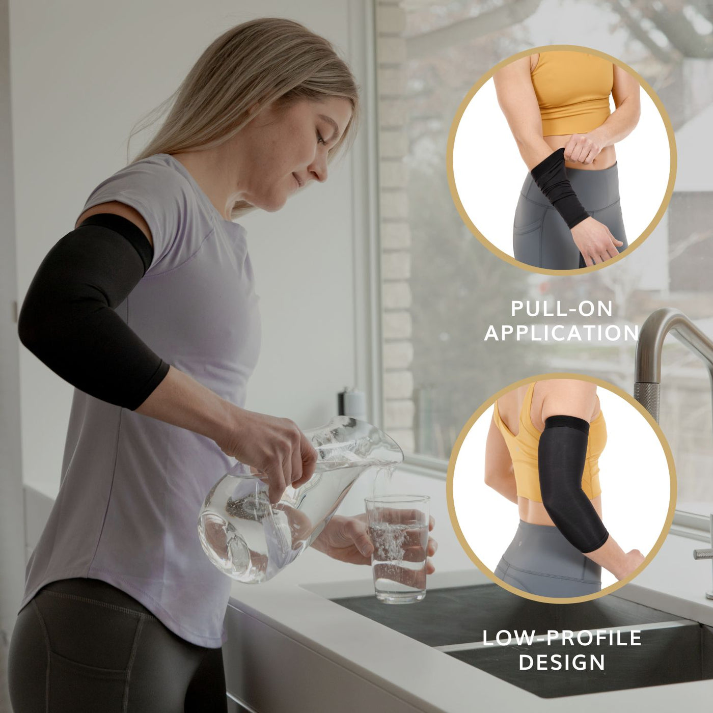 our arm compression sleeve for pain is breathable, quick drying, and low profile making it the best tennis elbow tendonitis treatment