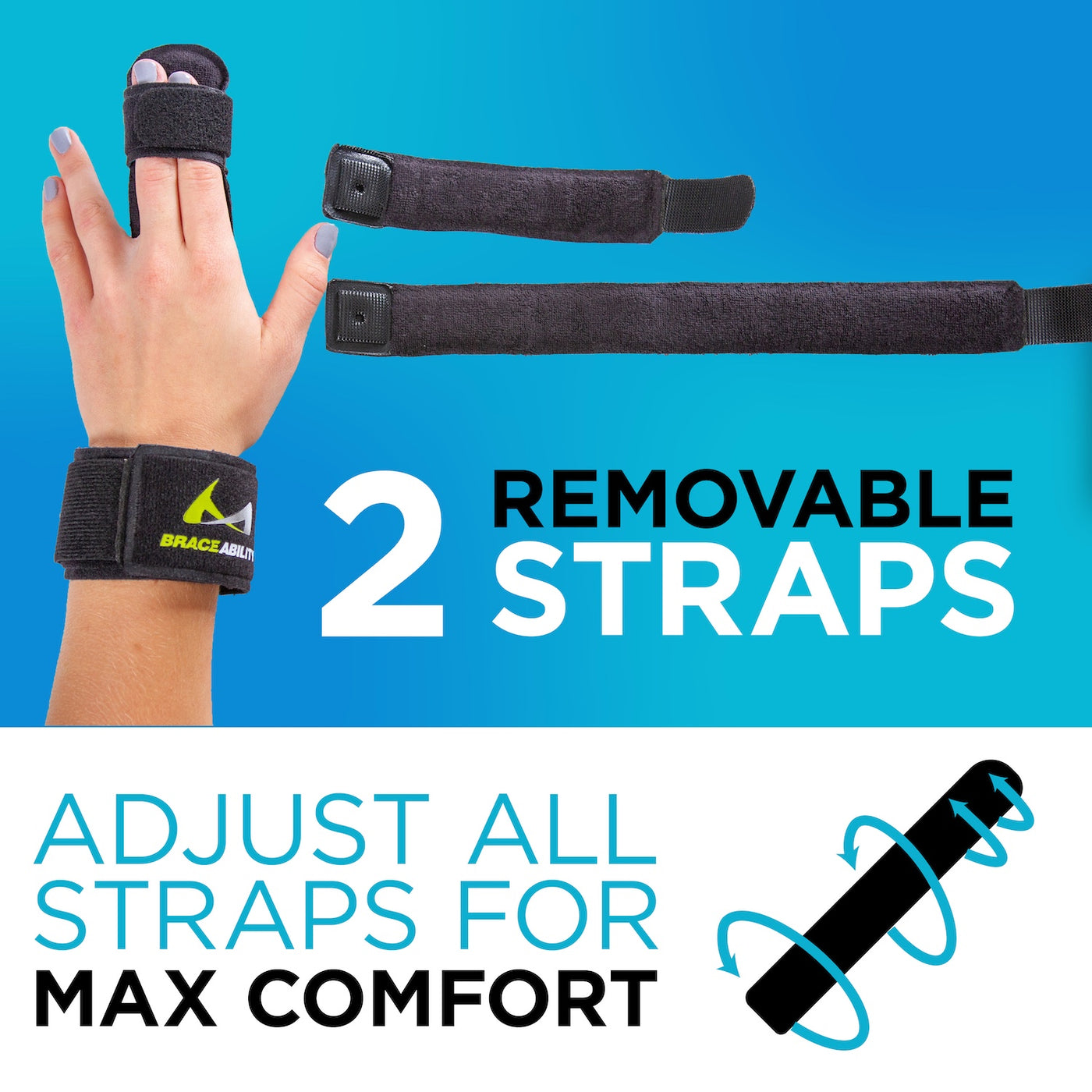 The hand splint and finger immobilizer brace has four adjustable straps for maximum comfort. For an even better fit, two straps are removable