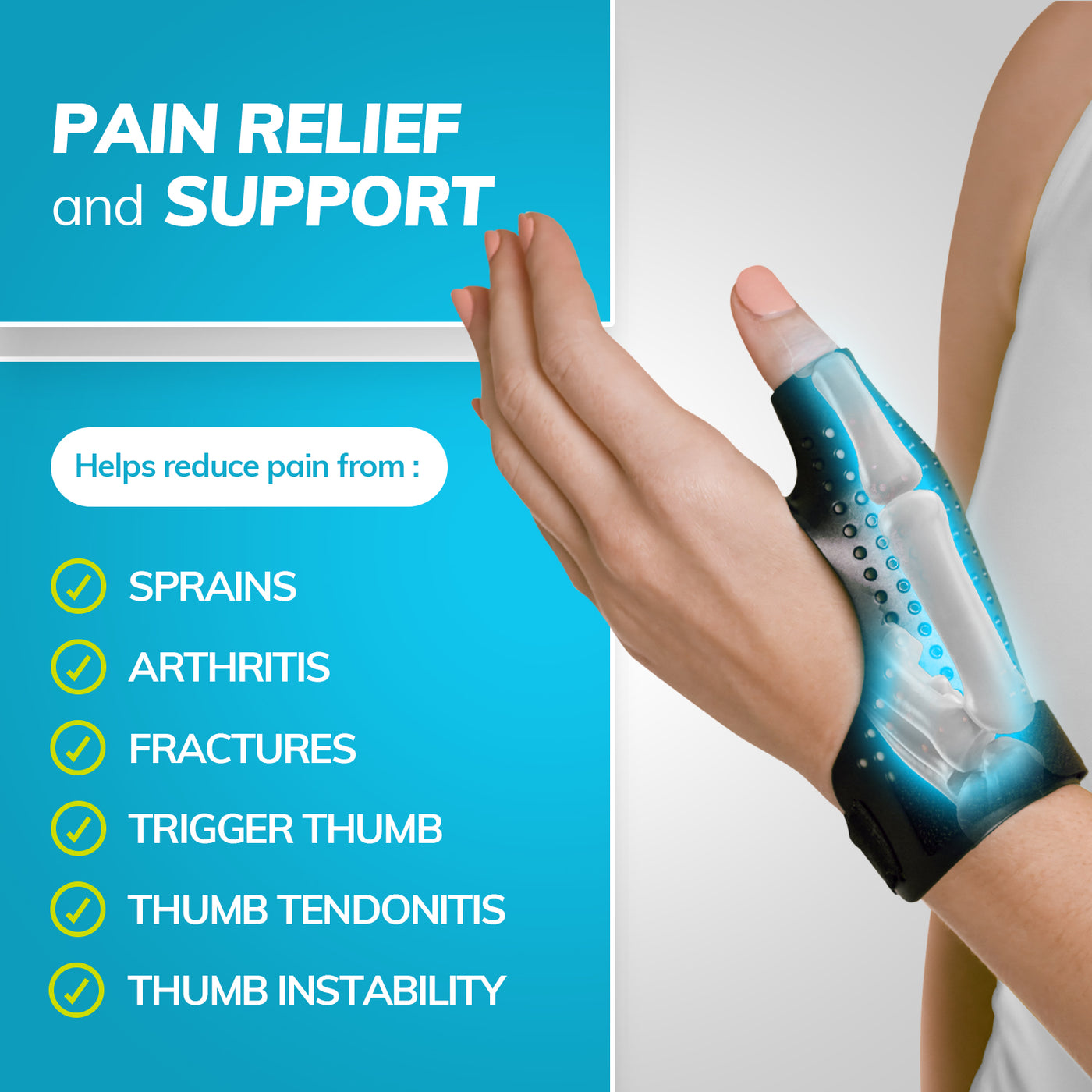 Expereince thumb pain relief and support from sprains, arthritis, fractures, and trigger thumb