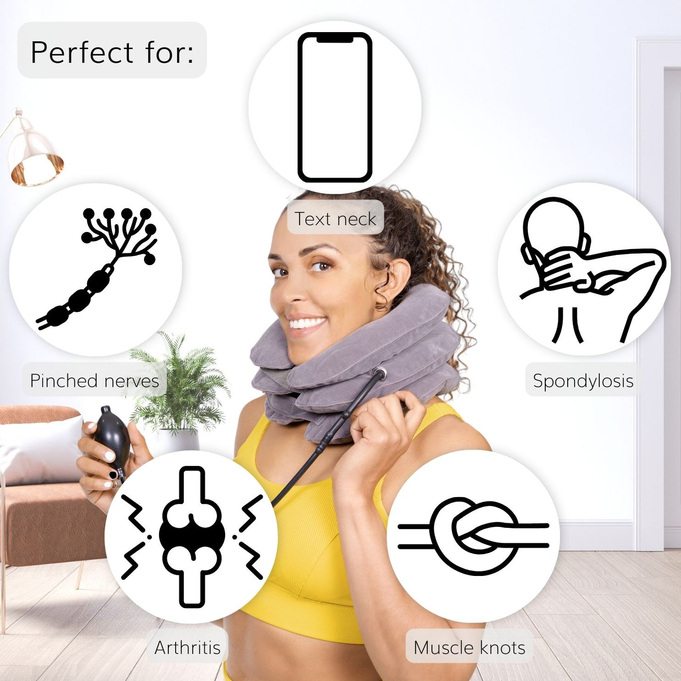 Our neck stretching device is perfect for text neck, pinched nerves, and spondylosis