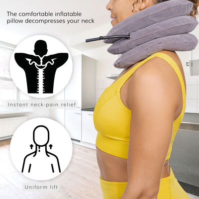 The inflatable cervical traction pillow decompresses your neck for instant neck pain relief
