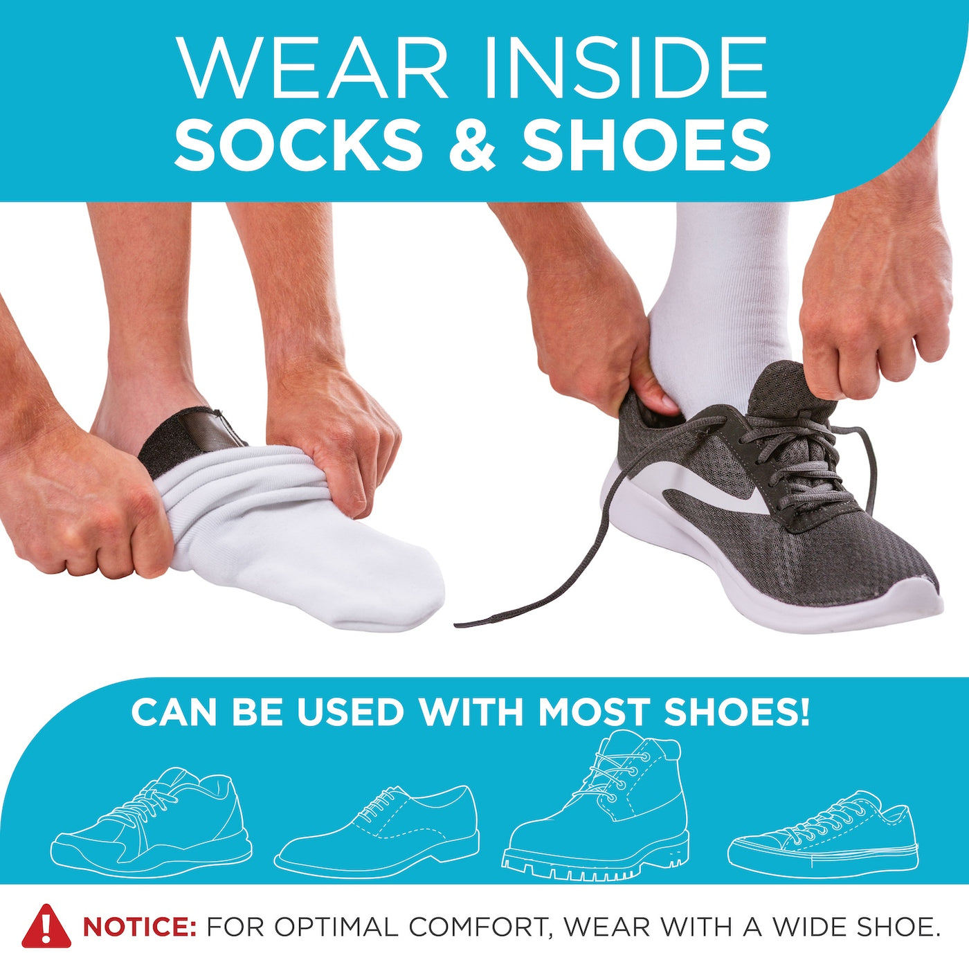 our comfortable toe wrap can be worn inside socks and shoes for all day support