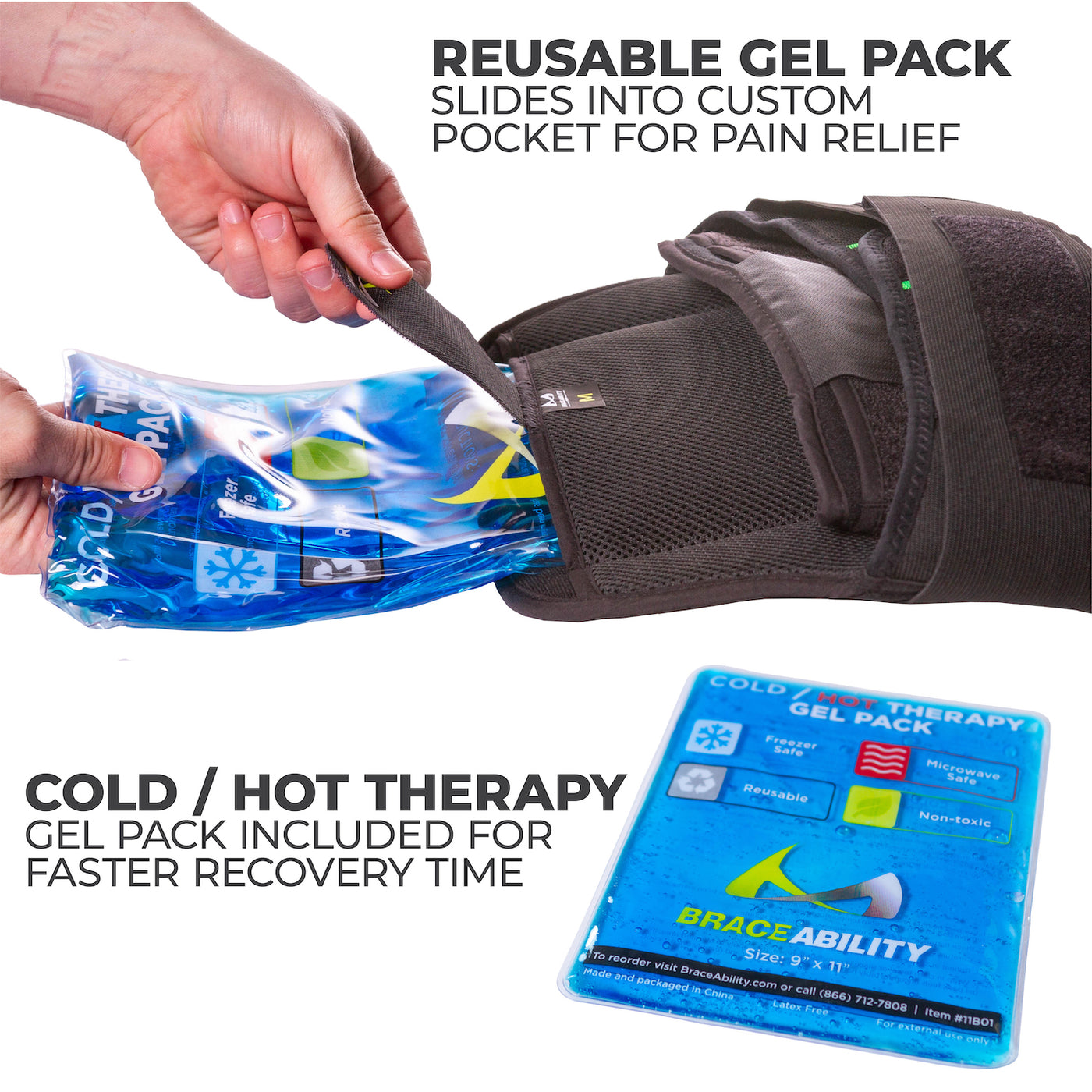 removable cold and hot gel pack in the back brace works to treat pain from sciatica