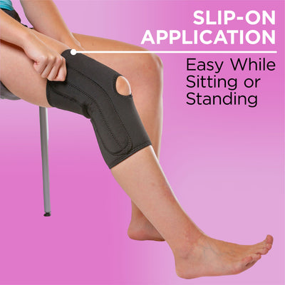 Easily apply the womens knee sleeve while sitting or standing