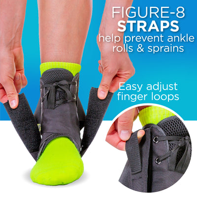 The figure-8 brace ankle support helps prevent lateral ankle pain while reducing chronic ankle instability