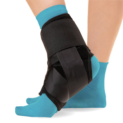 the ankle stabilizing support brace by BraceAbility is a black figure-8 style wrap