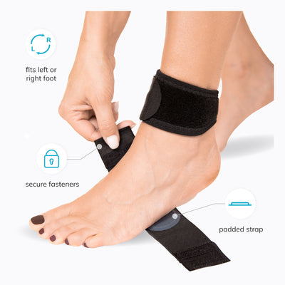 the foot pain walking wraps have a secure fastener and a padded strap for comfortable plantar fasciitis support
