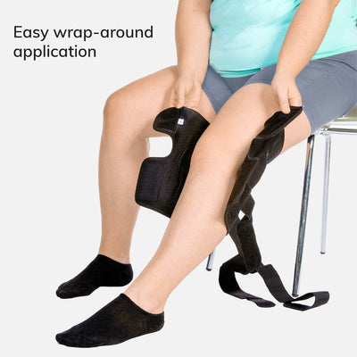 BraceAbility's hinged post-op immobilizer has a wrap-around application making it easy to put on for plus size individuals