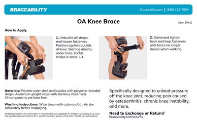 the instruction sheet for the OA knee brace states to buckle all straps around leg and tighten with hook and loop fateners