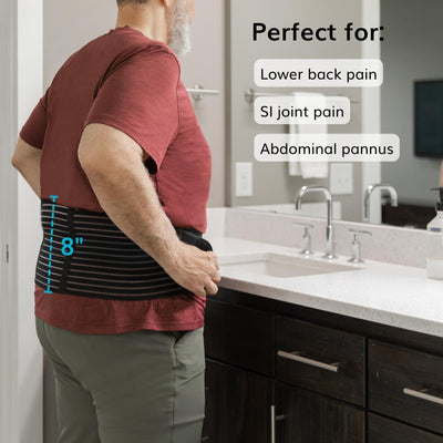 The plus size hanging belly band is perfect for lower back pain, si joint pain, and abdominal pannus