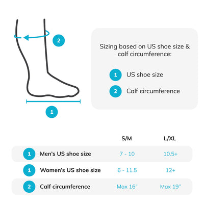 Sizing chart for knee high nursing compression socks fit men or women