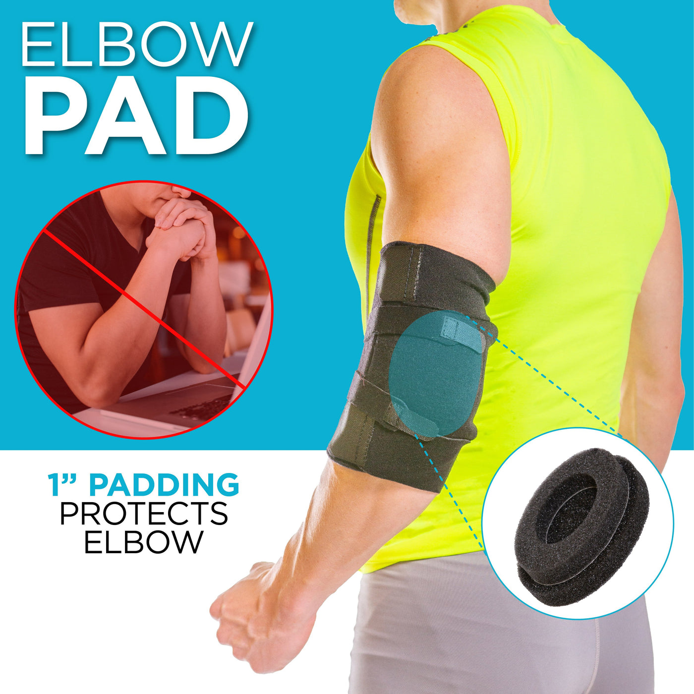 the ulnar nerve pad in our cubital tunnel syndrome brace helps prevent future injury by protecting the nerve