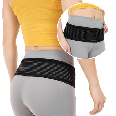 The BraceAbility Sacroiliac Belt helps relieve lower back pain from sciatica and bursitis