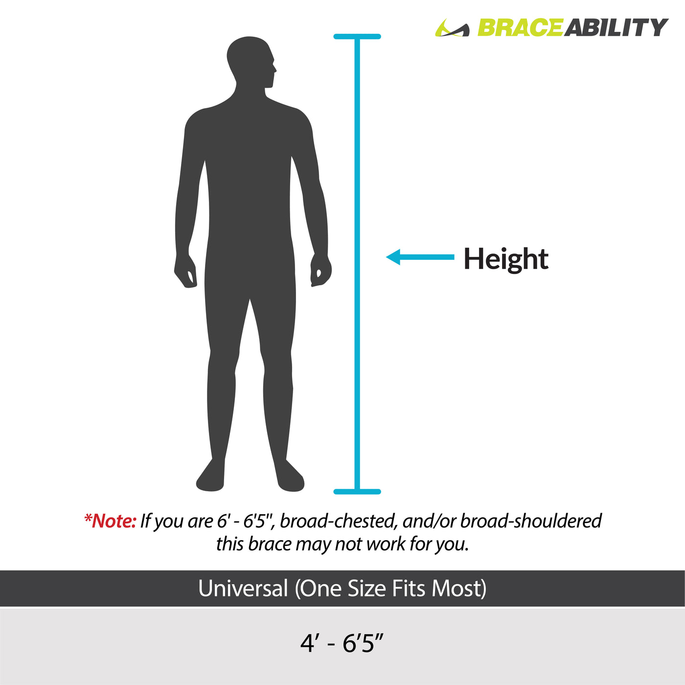 this sizing for the rotator cuff immobilizer is one size fits all for people from 4 foot tall to 6 foot 5