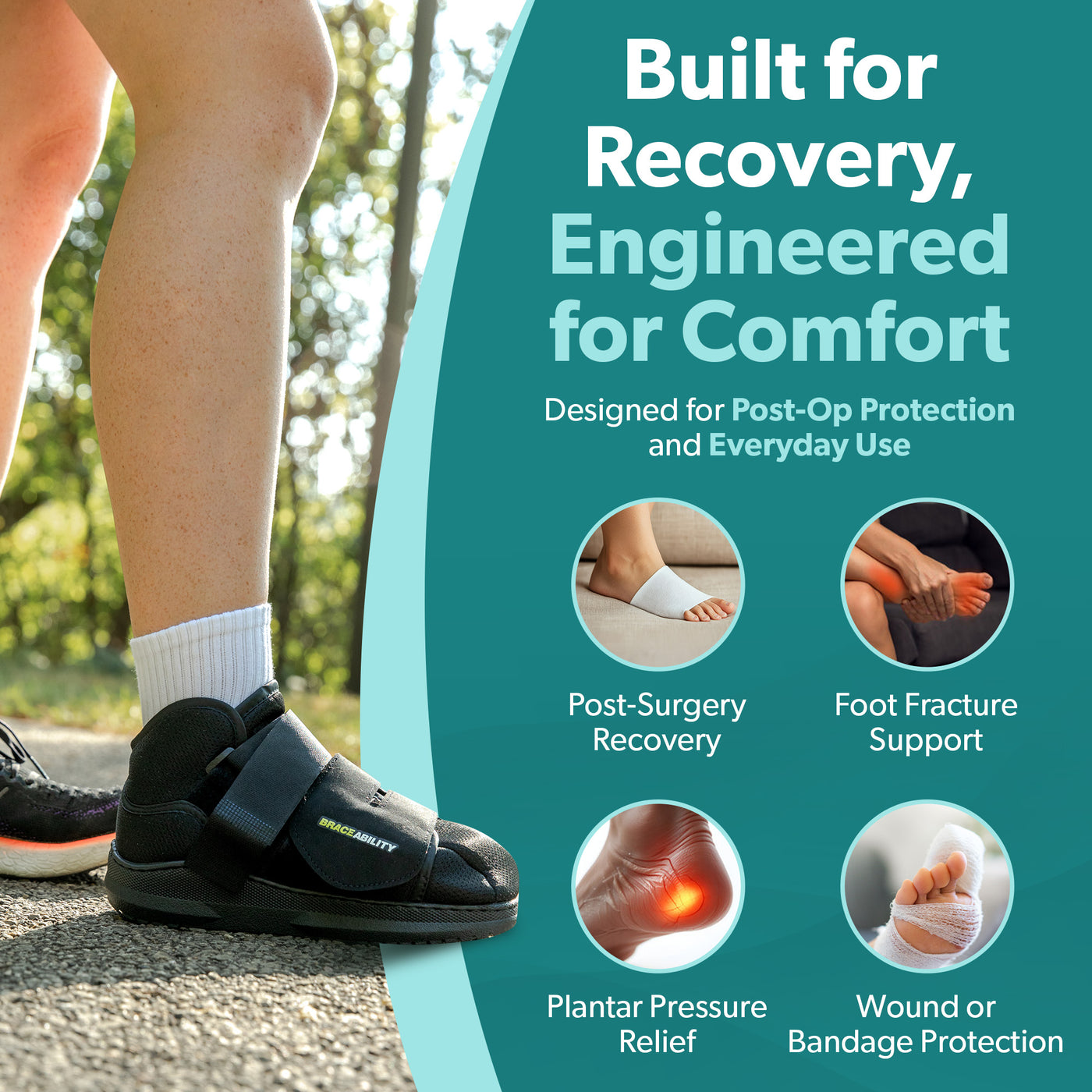 Our all weather metatarsal shoe has non-slip tread to help prevent falls and slips after foot stress fractures