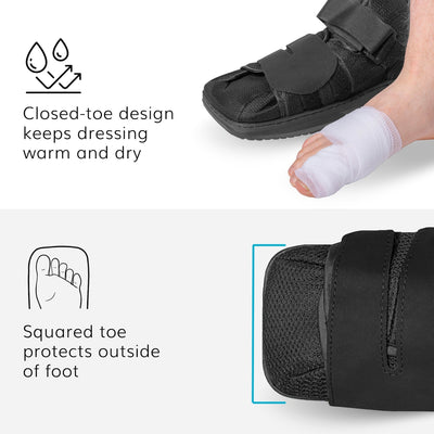 Our lightweight, water-resistant broken toe cast boot keeps dressings warm and dry
