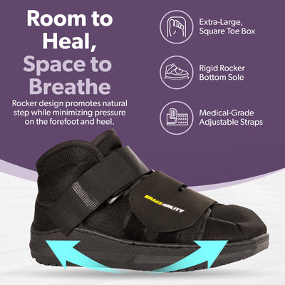 The BraceAbility fractured foot shoe is made with medical-grade fasteners for long-lasting and repeated use