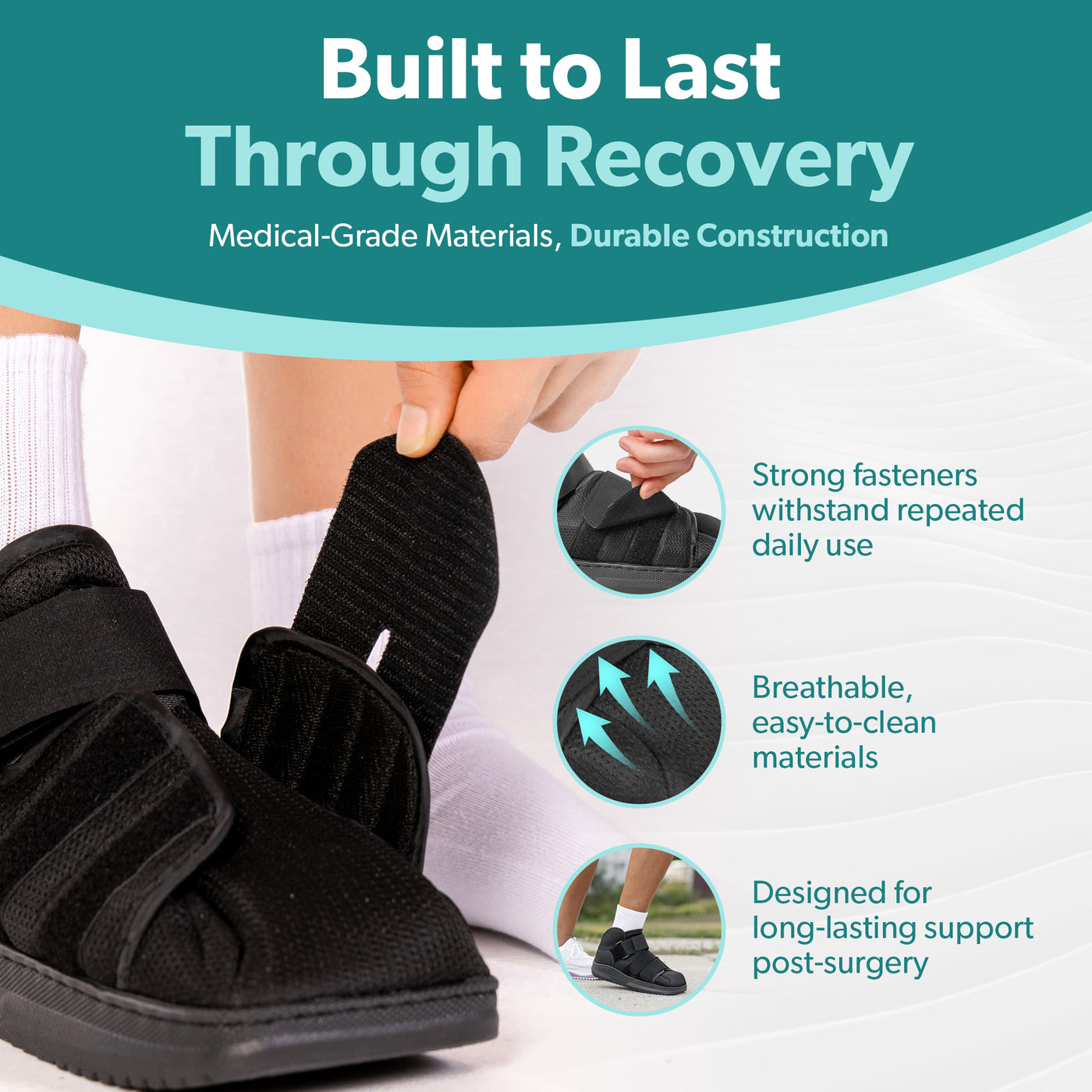 The post op bunion and hammertoe surgery recovery shoe is lightweight and easy to adjust