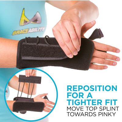 Adjust the splint on top of your hand closer to you pinky for a tighter fit for repetitive strain injuries