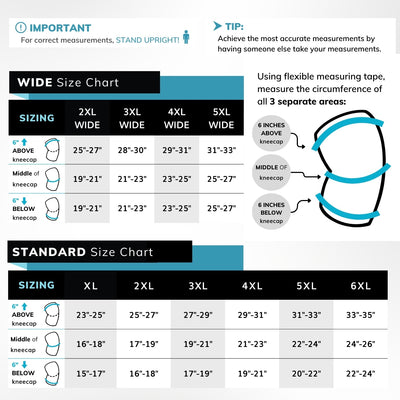 Sizing chart for the BraceAbility plus size neoprene compression sleeve