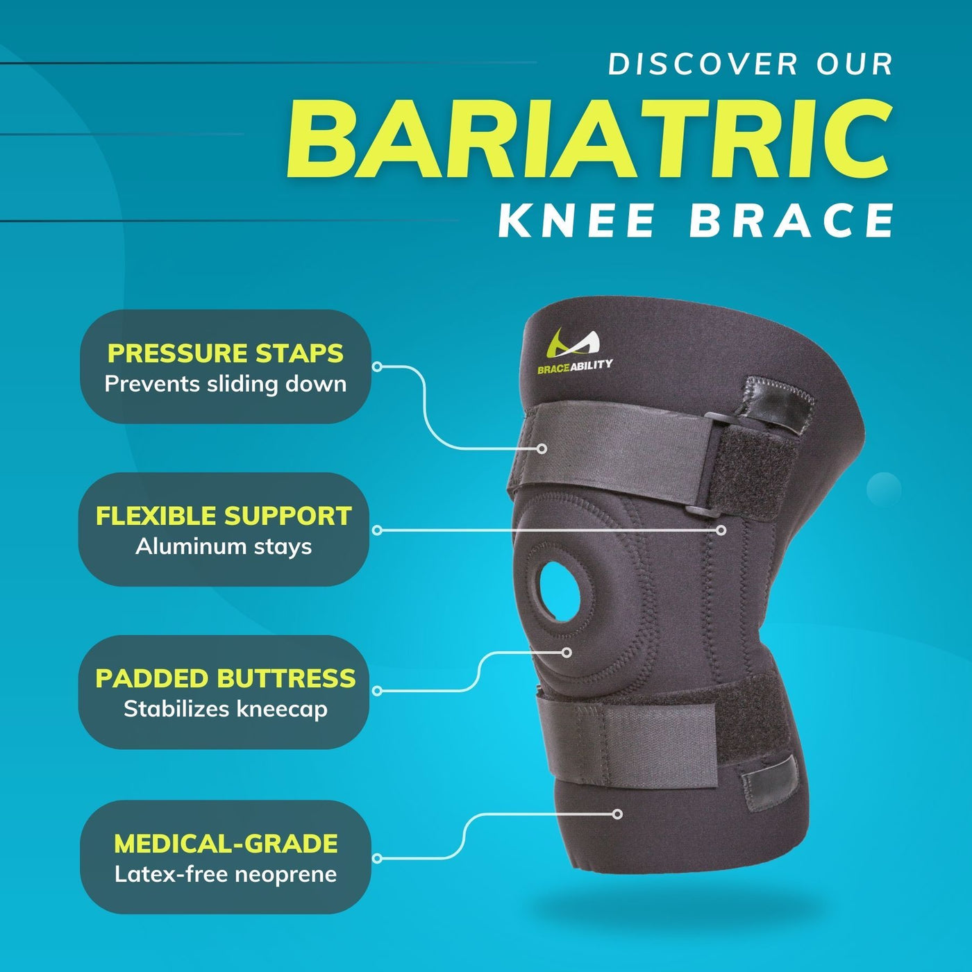 Braceability bariatric knee brace with pressure straps and medical-grade 