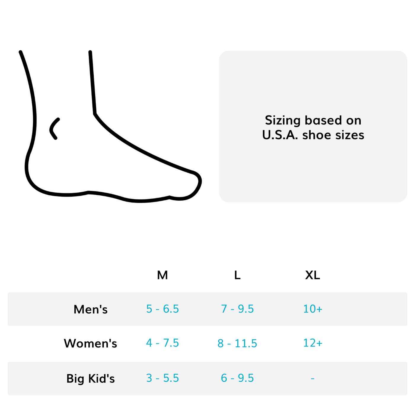 the sizing for our plantar fasciitis heel cups come in sizes S-L