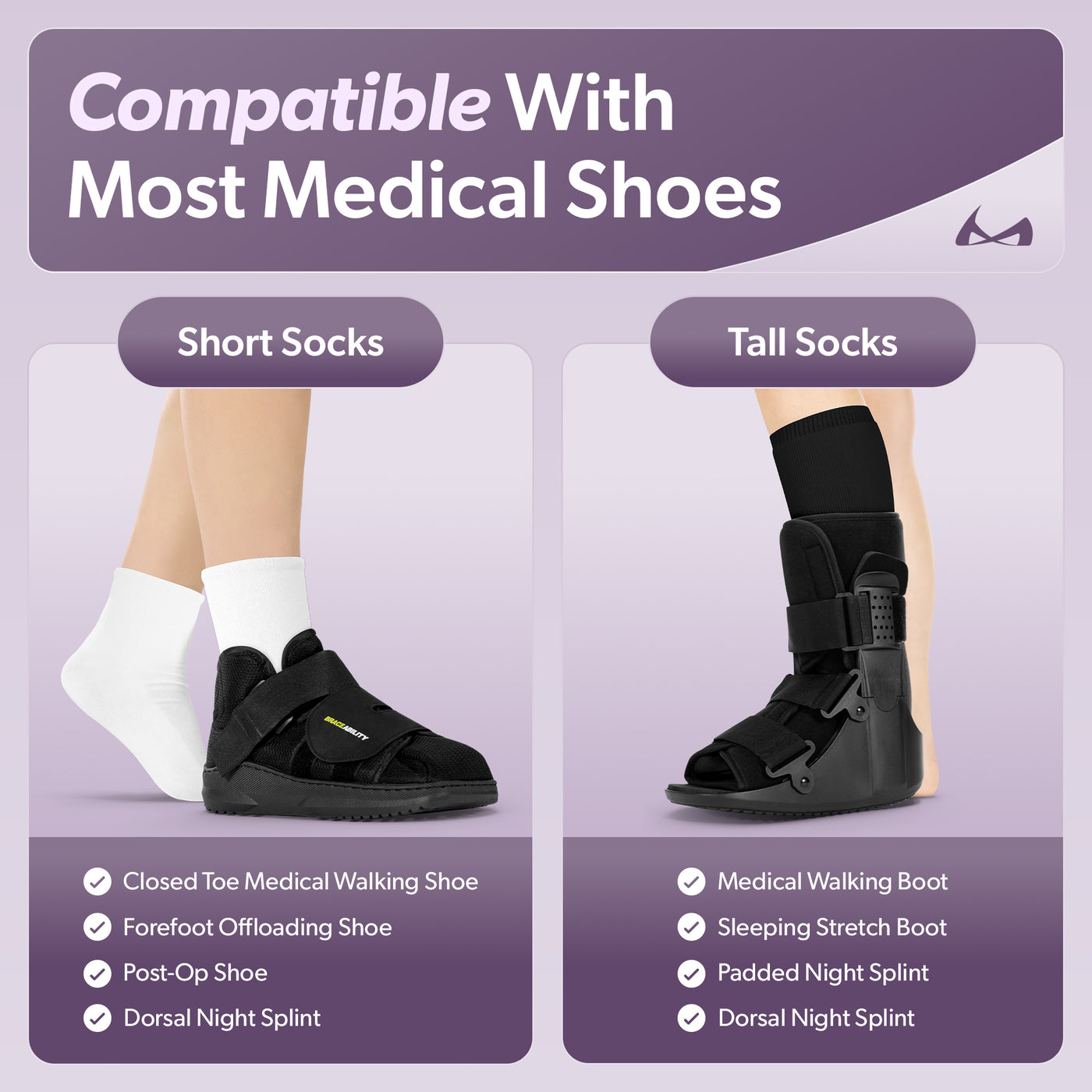 our medical shoe liners fit a wide range of boots from padded night splints, post-op shoes, and afo braces