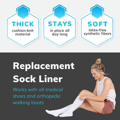 the thick medical socks are made with soft latex free synthetic fibers to add padding while wearing walking boots