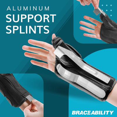 Our thumb spica wrist brace has aluminum support splints to secure your injured wrist position