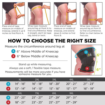 sizing chart for hinged plus size knee support