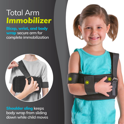 The kids broken clavicle splint is a total arm immobilizer to secure arm after injury