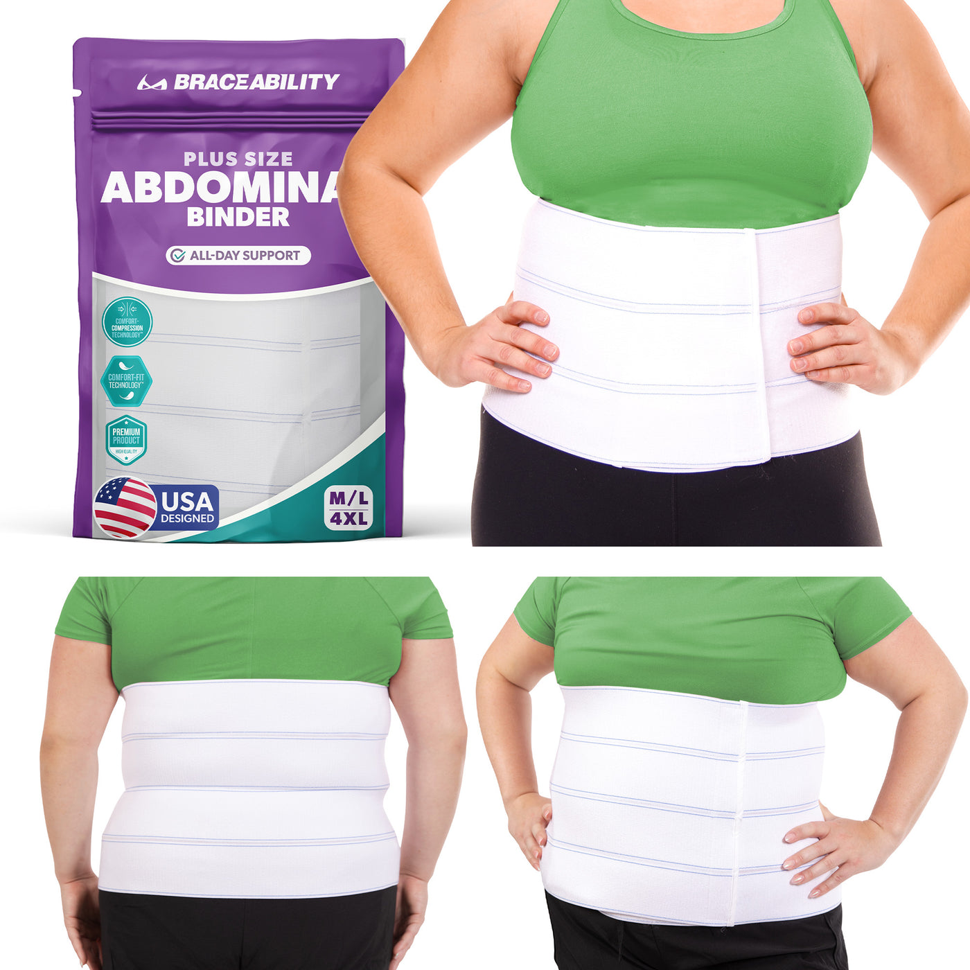Plus Size Bariatric Abdominal Binder | Belly Band, Stomach Hernia Brace & Back Support Belt (up to 4XL)