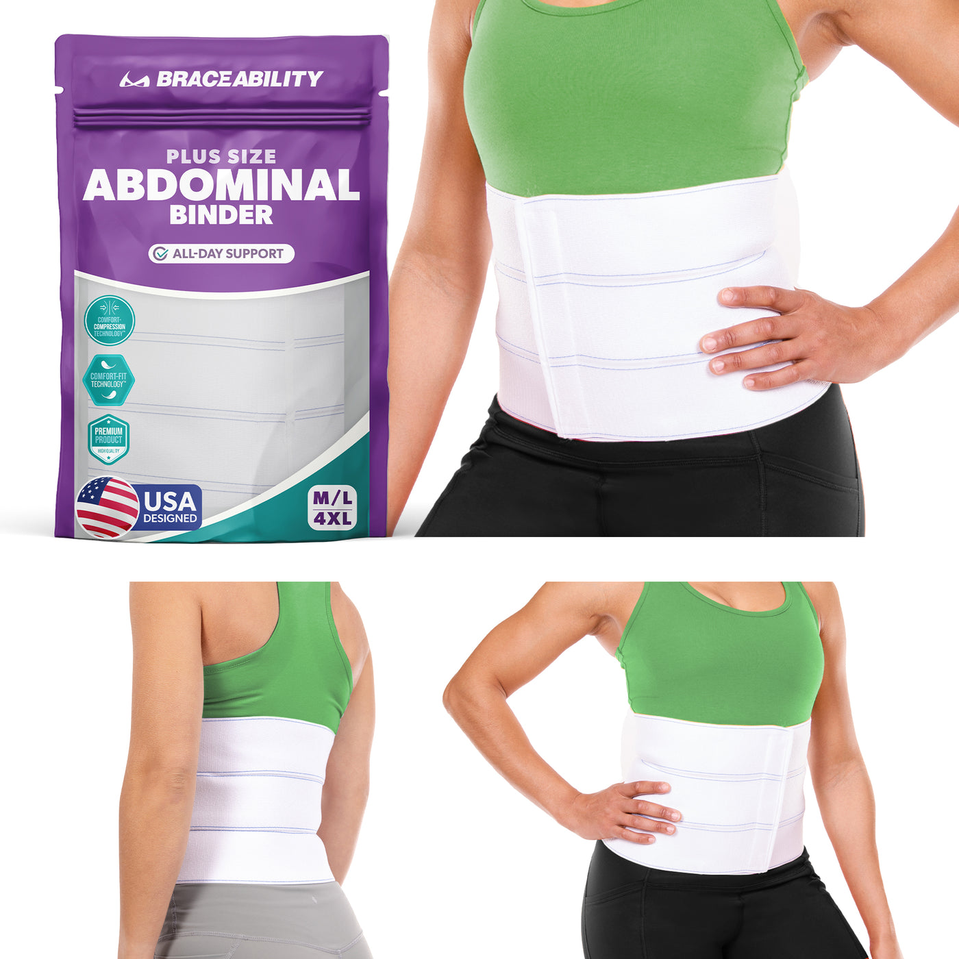 Plus Size Bariatric Abdominal Binder | Belly Band, Stomach Hernia Brace & Back Support Belt (up to 4XL)