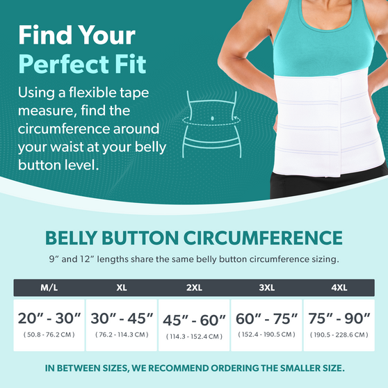 Sizing%20chart%20for%20abdominal%20binder%20after%20weight%20loss%20surgery.%20Available%20in%20sizes%20M/L-4XL.
