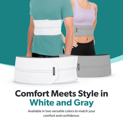 Our broken rib braces comes in both a white and gray color option, where comfort meets style