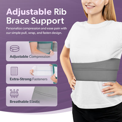 The breathable broken rib brace has adjustable straps to get targeted pain relief for cracked or dislocated ribs