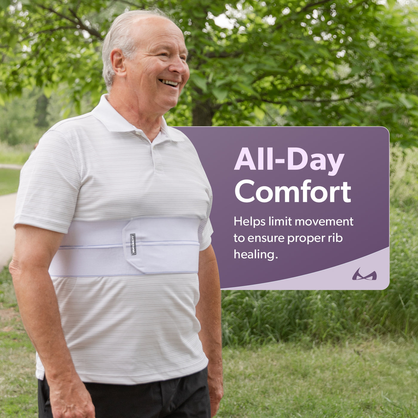 the white broken rib support for all day comfort helps limit movement to ensure proper rib healing