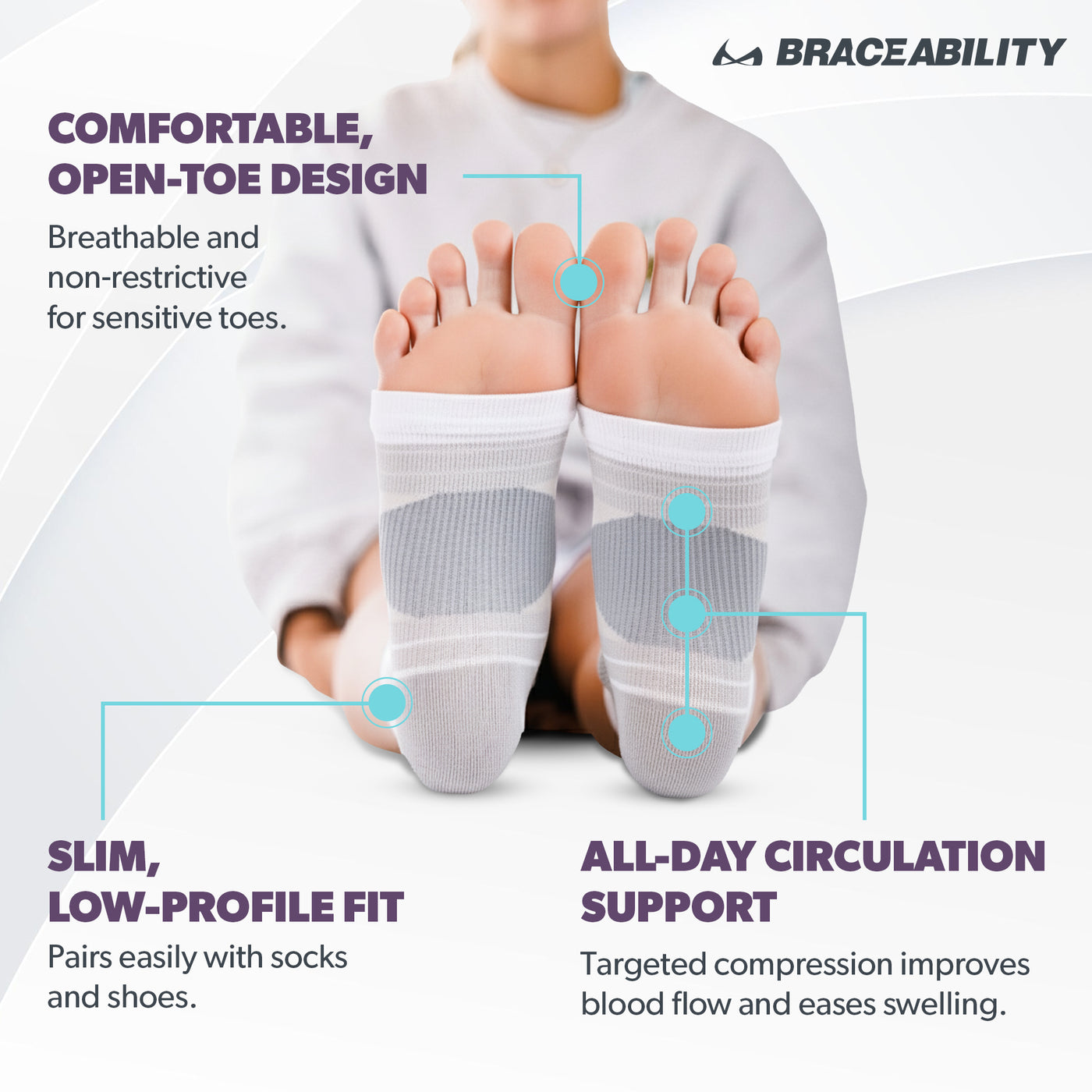 Diabetic Open-Toe Compression Socks - Circulation Support Sleeves for Neuropathy, Swelling, Foot Fatigue (1 Pair)
