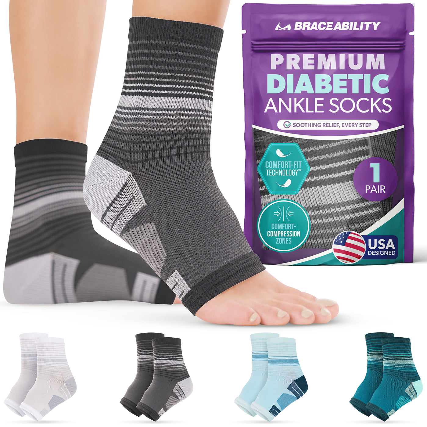 Diabetic Open-Toe Compression Socks - Circulation Support Sleeves for Neuropathy, Swelling, Foot Fatigue (1 Pair)